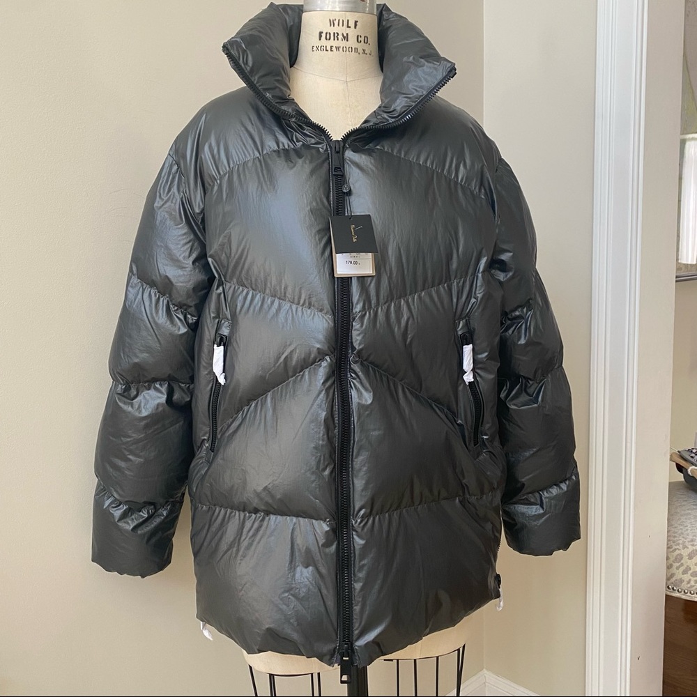 Massimo Dutti Puffer Jacket Gunmetal Grey Size Small